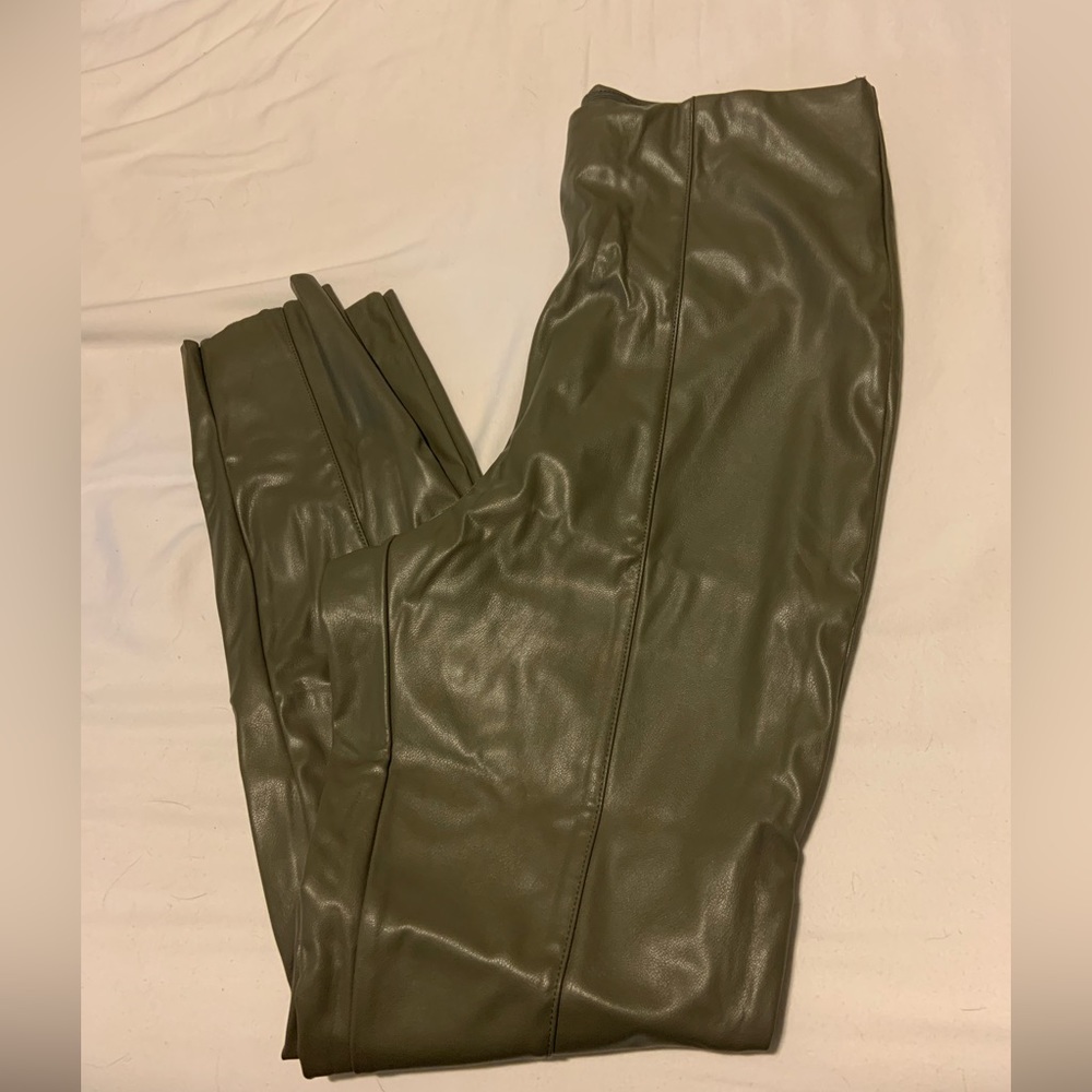 Green faux leather pants